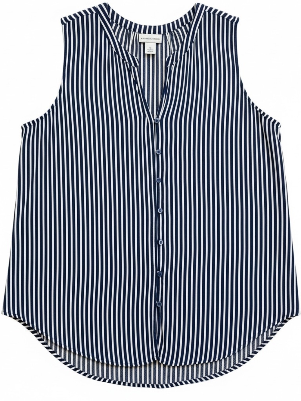 Liz Claiborne Sz L Blue & White Sleeveless Button Front Top Lightweight | GUC